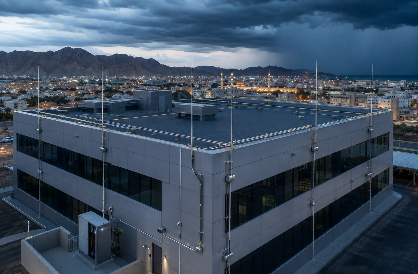 External lightning protection system on a critical facility in Oman